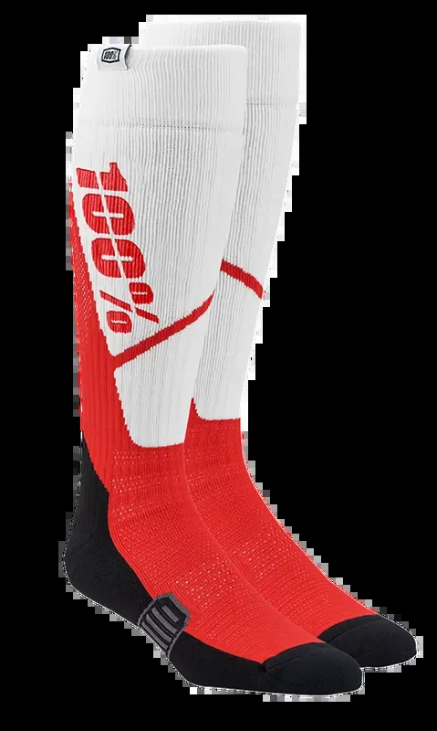 100% Torque Comfort Moto Socks – White/Red – Large/XL 20053-00010
