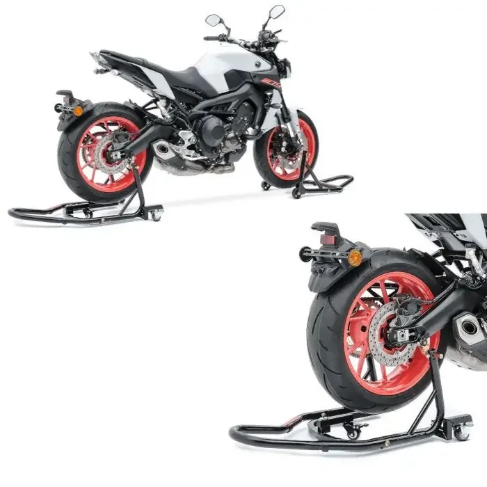2x Motorcycle Paddock Stand Set Constands Rear and Front MV2 Dolly Mover Discount Set