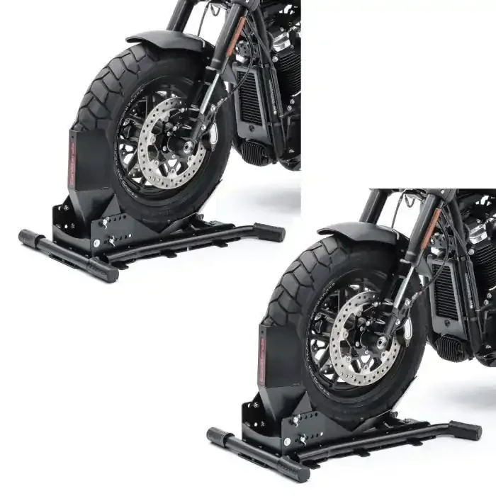 2x Motorcycle Wheel Chock Constands Easy Vario Front Rear Stand adjustable black Discount Set