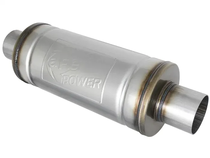 aFe MACH Force-Xp 409 SS Muffler 2-1/2in Center/Center 14in L X 6in Dia – Round Body