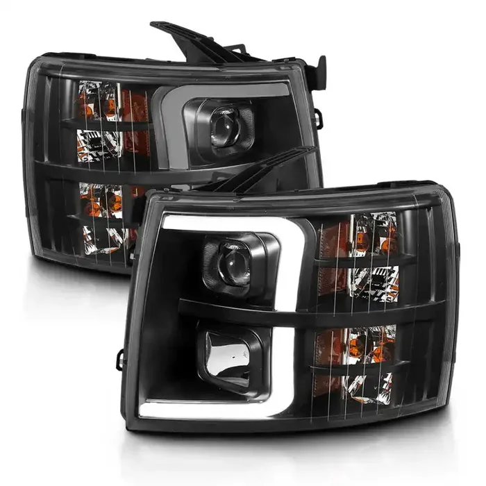 ANZO 07-13 Chevrolet Silverado 3500 Projector Headlights – Black Amber