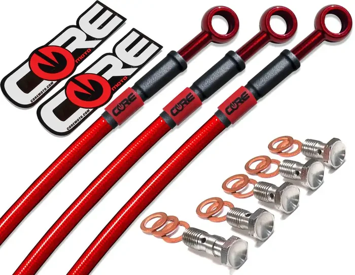Kawasaki Z1000 2007-2009 Front and Rear Brake Lines Red Steel Braided
