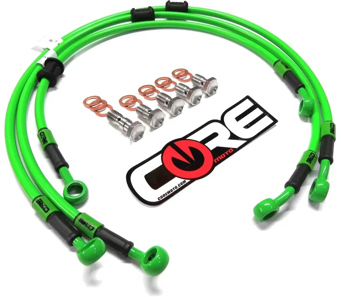 Kawasaki ZX10R 2011-2015 Front and Rear Brake Lines Green Steel Braided