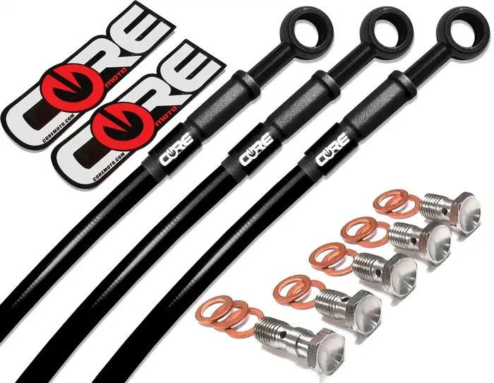 Kawasaki ZX6R 2007-2008 Front and Rear Brake Lines Black Steel Braided