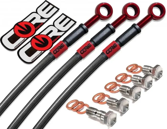 Kawasaki ZX6R 2009-2012 Front and Rear Brake Lines Carbon / Red Steel Braided