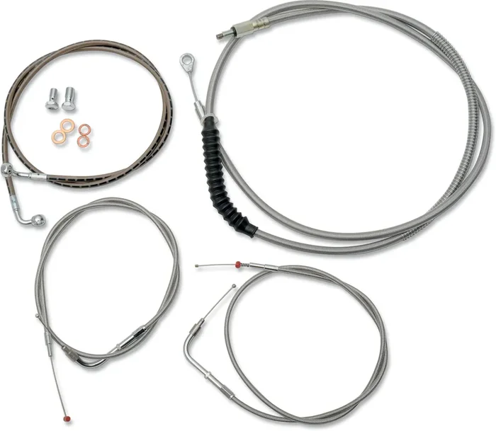 LA CHOPPERS Handlebar Cable/Brake Line Kit – 15″ – 17″ Ape Hanger Handlebars – Stainless Steel LA-8140KT-16