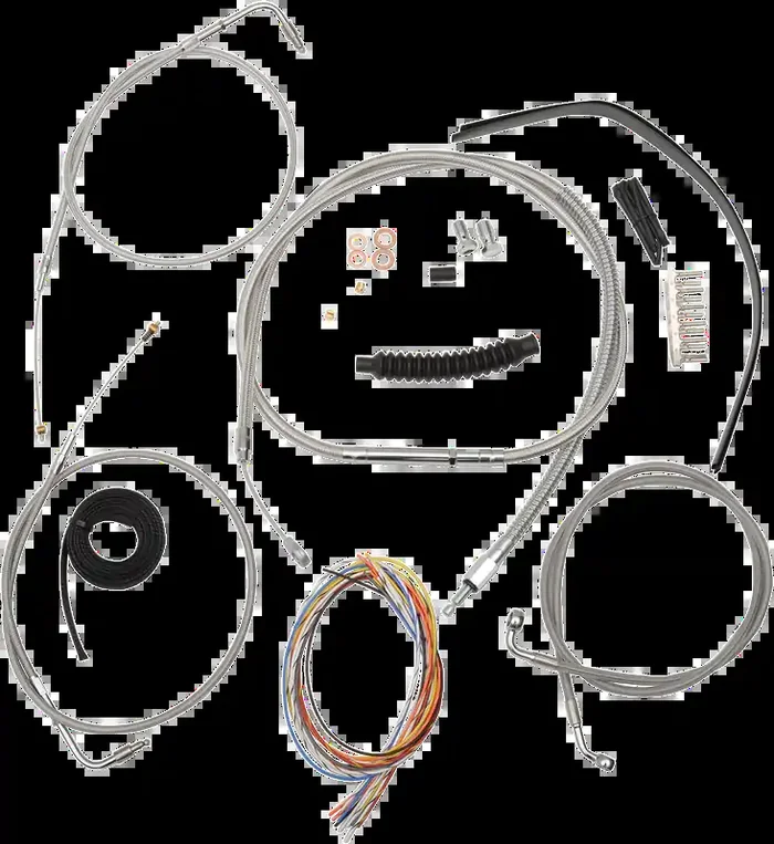 LA CHOPPERS Handlebar Cable/Brake Line Kit – Complete – 12″ – 14″ Ape Hanger Handlebars – Stainless LA-8310KT2-13