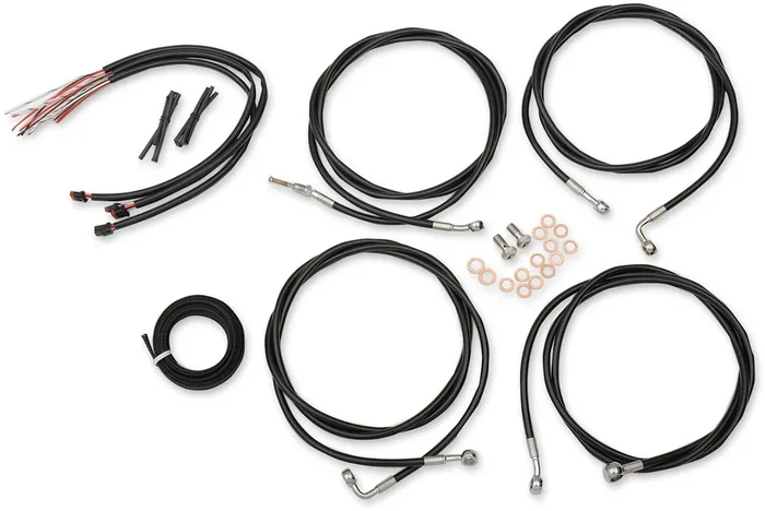 LA CHOPPERS Handlebar Cable/Brake Line Kit – Complete – 18″ – 20″ Ape Hanger Handlebars – Black Vinyl LA-8054KT2-19B