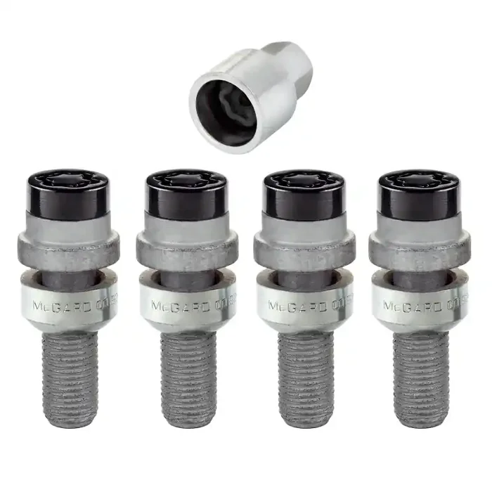 McGard Wheel Lock Bolt Set – 4pk. (Radius Seat) M14X1.5 / 17mm Hex / 28.2mm Shank Length – Black