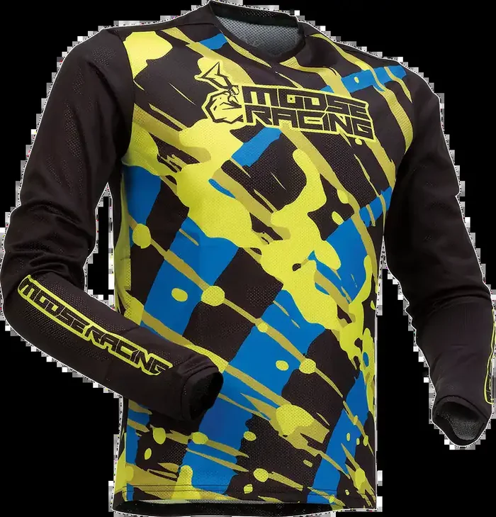 MOOSE RACING Youth Agroid Mesh Jersey – Black/Blue/Hi-Vis – Medium 2912-2166