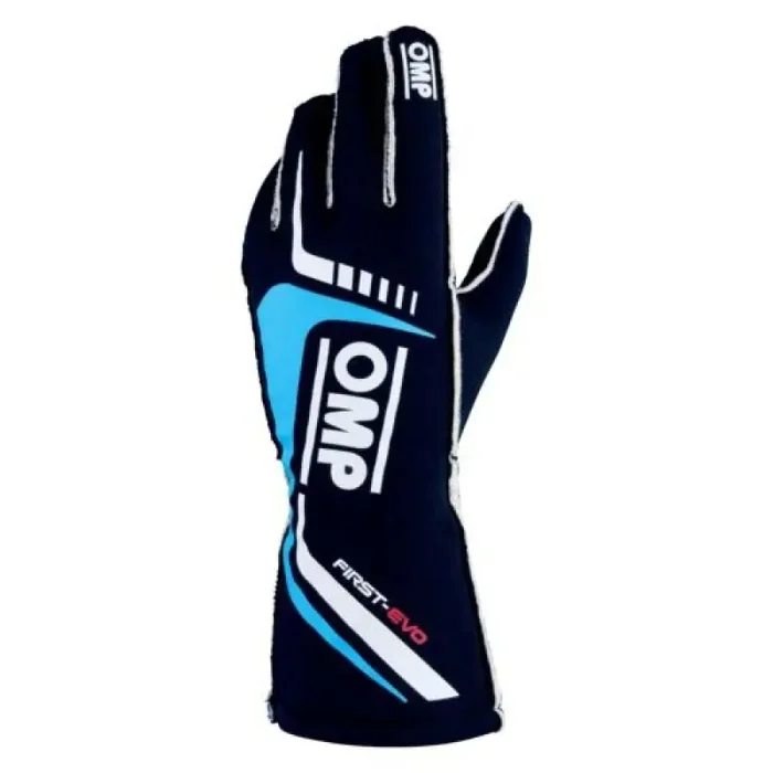OMP First Evo Gloves Blu Navy/Ciano – Size S (Fia 8856-2018)