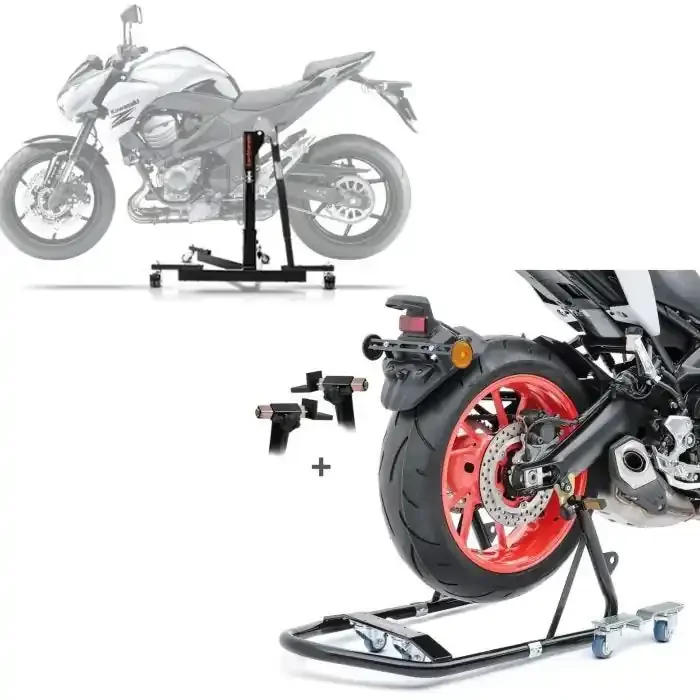 Set Central Stand compatible with Kawasaki Z 800/e 13-16 Paddock Stand Power-Evo + Dolly Rear Paddock Stand Mover I Universal