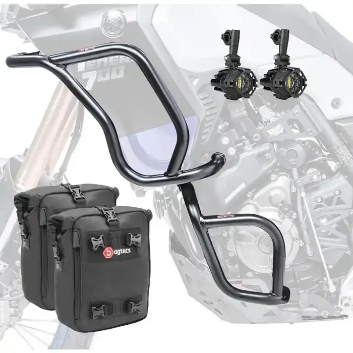 Set Engine Guard + Auxiliary lights compatible with Yamaha Tenere 700 19-24 + bags Motoguard black CB4