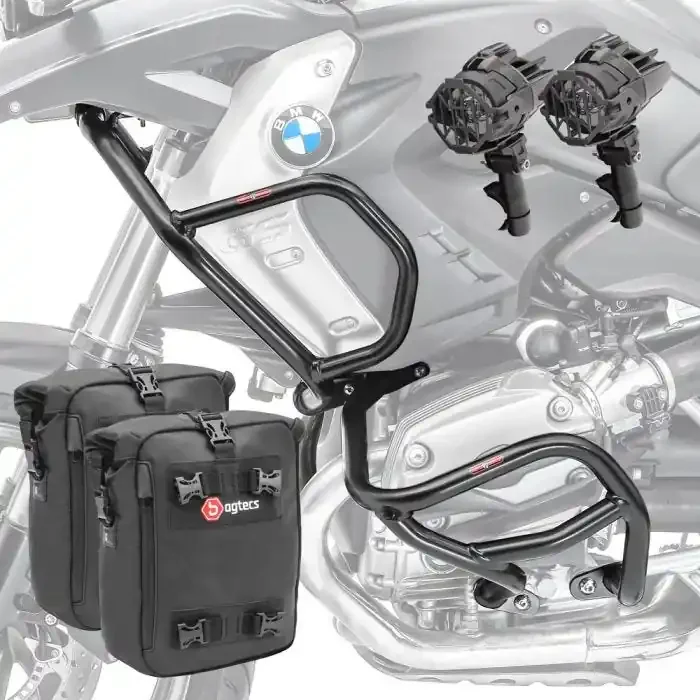 Set Engine Guard + Auxiliary lights L2 compatible with BMW R 1200 GS 08-12 + bags Motoguard black CB4