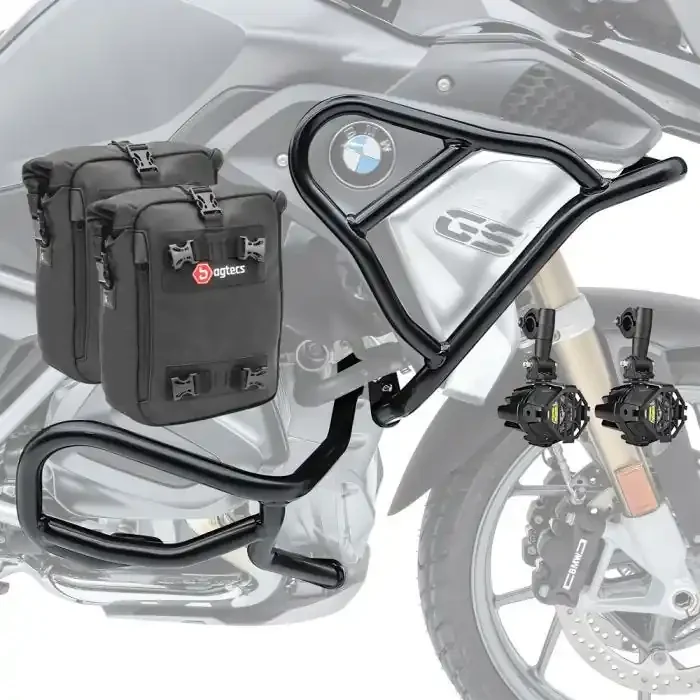 Set Engine Guard + Auxiliary lights L3 compatible with BMW R 1200 GS 17-18 + bags Motoguard black CB4