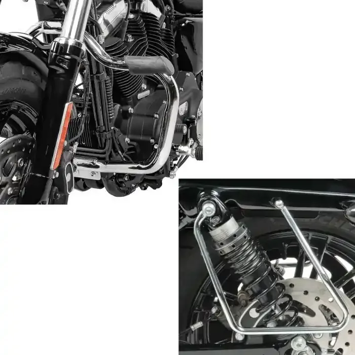 Set Engine Guard fits for Harley Davidson Sportster 2004-2020 Craftride Mustache chrome + Saddlebag supports fits for Harley Davidson Sportster 04-20 chrome Craftride