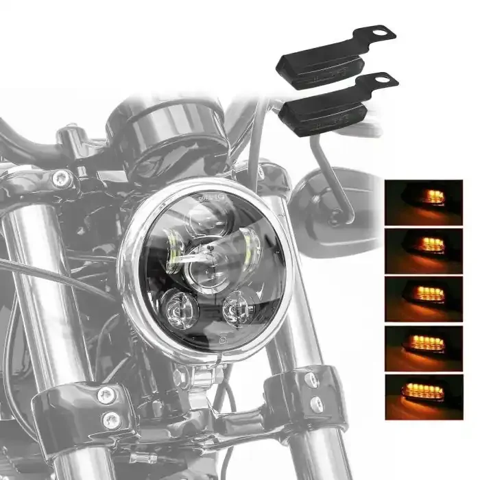 Set LED Headlight 5,75″ + LED Handlebar indicators TS4 fits for Harley Davidson Dyna Street Bob