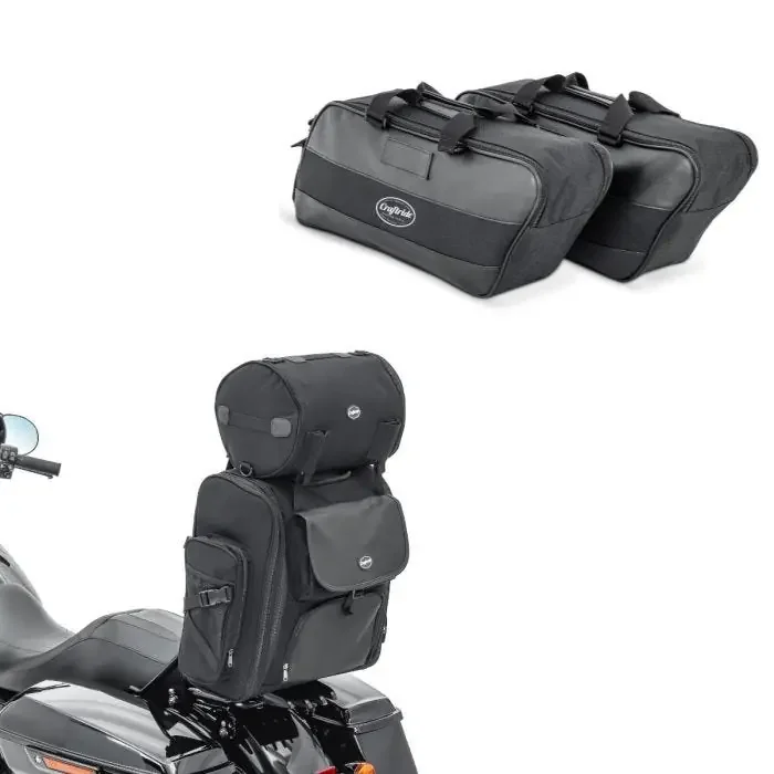 Set Motorbike Sissy Bar Bag Craftride SXL Rear tail bag with Roll Bag in black + Inner Bag Side Case compatible with Harley Davidson Street Glide Special 15-23 Craftride 19Ltr black