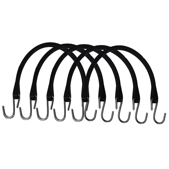 Set of 5 HD 15″ Natural Rubber Tarp Straps/Bungee Cords w/ S-Hooks
