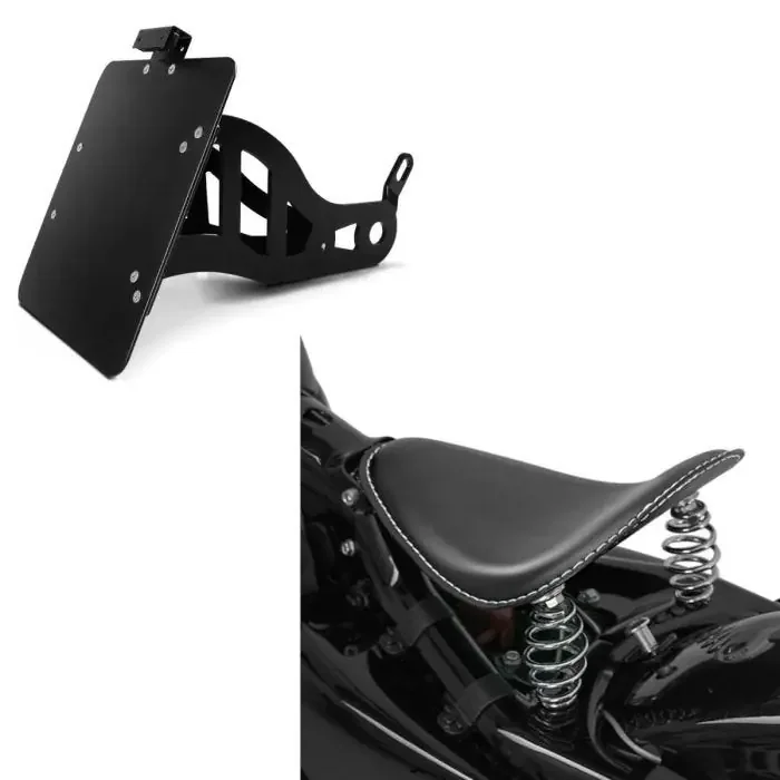 Set Side Mount license plate holder compatible with Yamaha XV 535/1100 Virago + Solo Seat BR1 with springs for Custombikes in