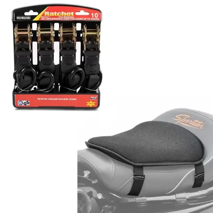 Set Straps Set with ratchet and hooks incl 4x load loops in + Gel Seat Pad M Tourtecs Universal Comfort Seat