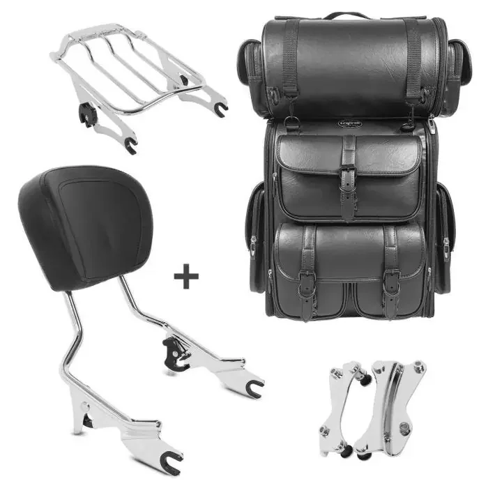 Sissy Bar AW + Tail Bag LX compatible with chopper / custombikes Ultra Classic 14-19 with rear rack chrome Craftride