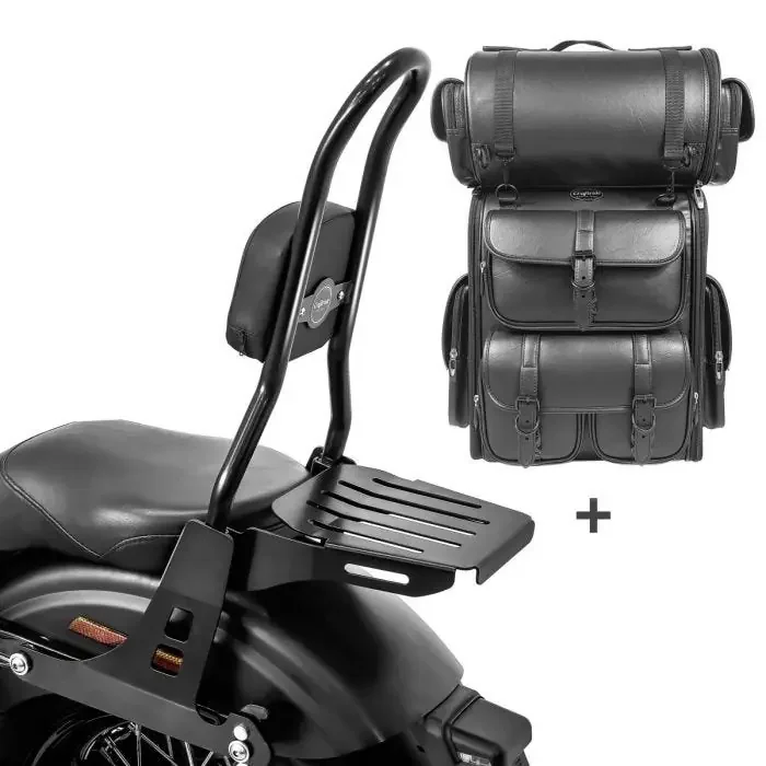 Sissy Bar CSL + Tail Bag LX compatible with chopper / custombikes Custom 06-15 Craftride with rear rack detachable