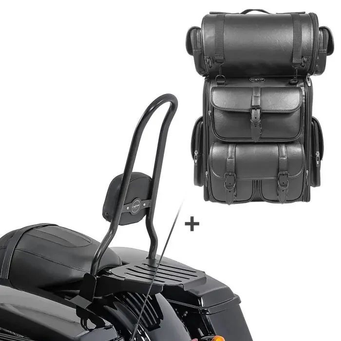 Sissy Bar CSXL + Tail Bag LX for Cruiser Low 15-19 Craftride with rear rack CB44341