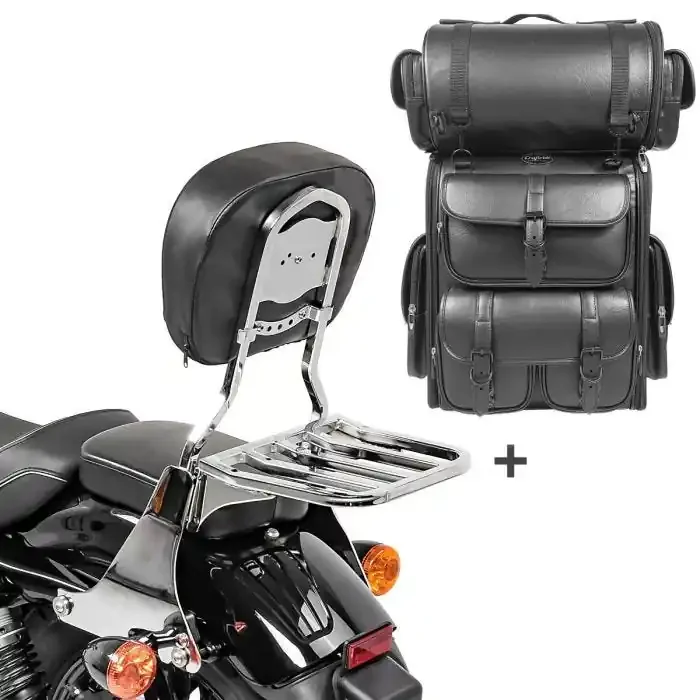 Sissy Bar SB1 + Tail Bag LX compatible with chopper / custombikes Seventy-Two 13-16 Craftride with rear rack detachable chrome