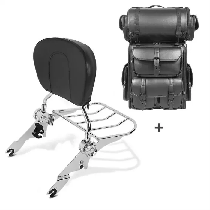 Sissy Bar SB1 + Tail Bag LX compatible with chopper / custombikes Ultra Limited 09-13 Craftride with rear rack detachable chrome