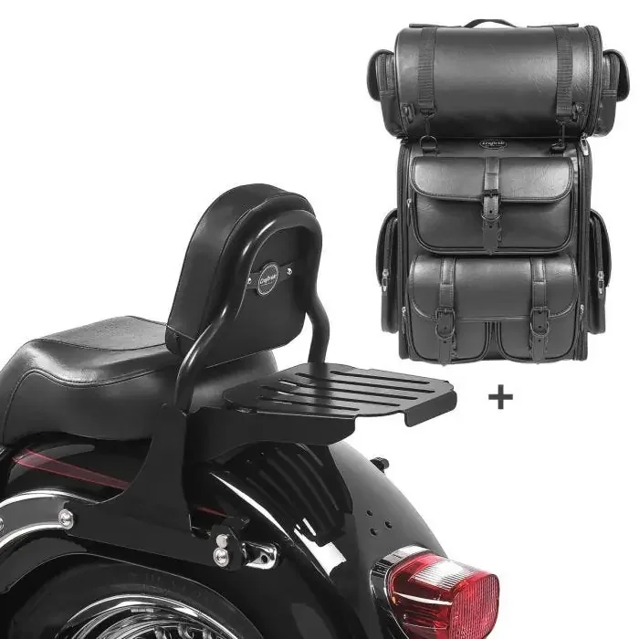 Sissy Bar + Tail Bag LX compatible with chopper / custombikes Special/ Lo 10-17 CSS Craftride with rear rack detachable
