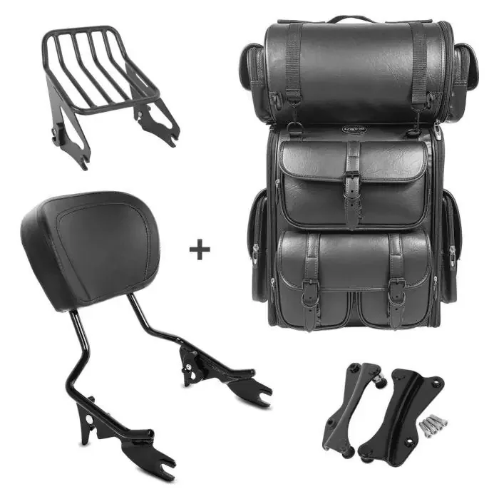 Sissy Bar W1 + Tail Bag LX compatible with chopper / custombikes CVO Ultra 11-13 with rear rack black Craftride