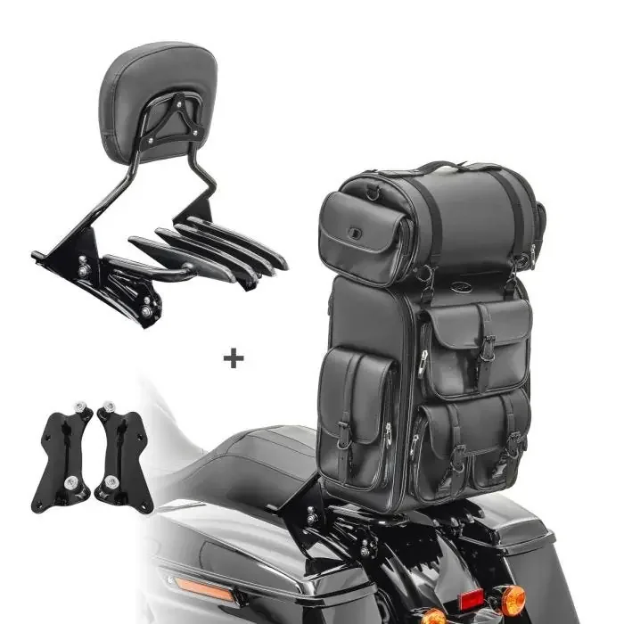 Sissy Bar XB + Tail Bag LX compatible with chopper / custombikes CVO Custom 12-13 with rear rack black Craftride