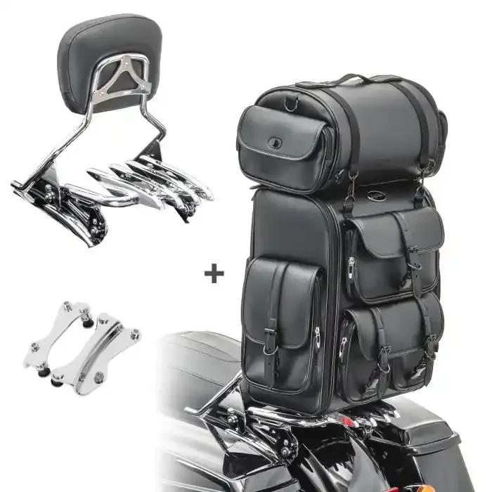 Sissy Bar XB + Tail Bag LX compatible with chopper / custombikes CVO Ultra 14-16 with rear rack chrome Craftride