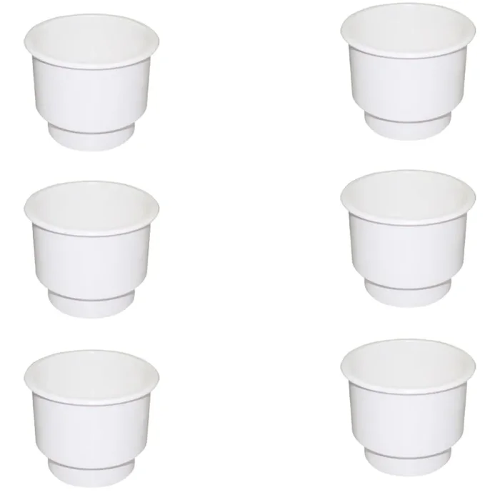 Six New White, Plastic, Two-Tiered Cup-Holder With Drain Hole Used For Boats, RV